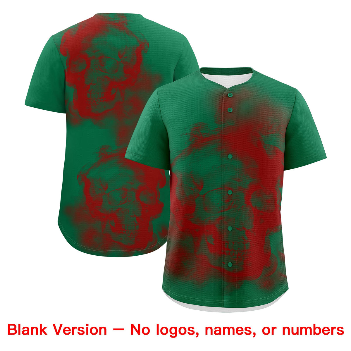 Custom Kelly Green Red White skeleton Graffiti Pattern Quick Dry Baseball Jersey| KXKSHOP