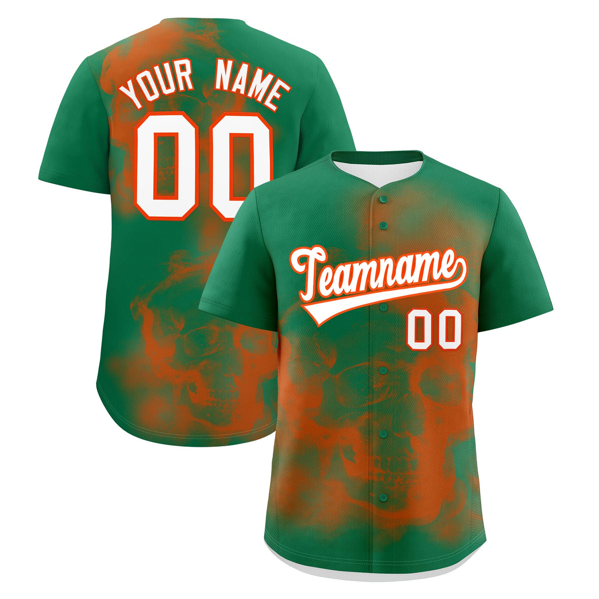 Custom Kelly Green Orange White skeleton Graffiti Pattern Lightweight Baseball Jersey| KXKSHOP