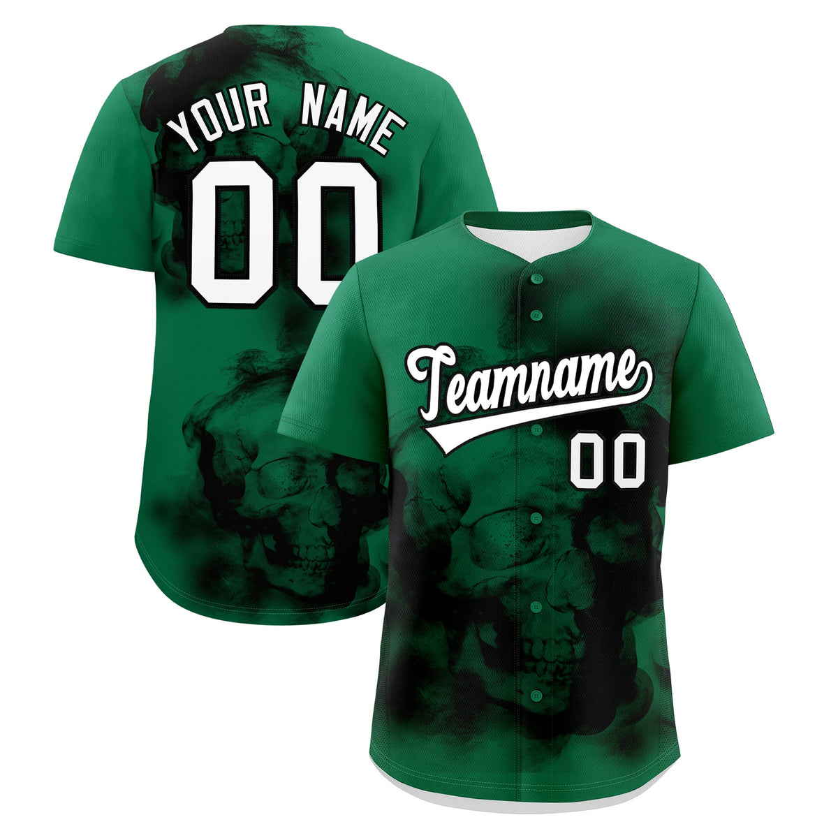 Custom Kelly Green Black White skeleton Graffiti Pattern Lightweight Baseball Jersey| KXKSHOP