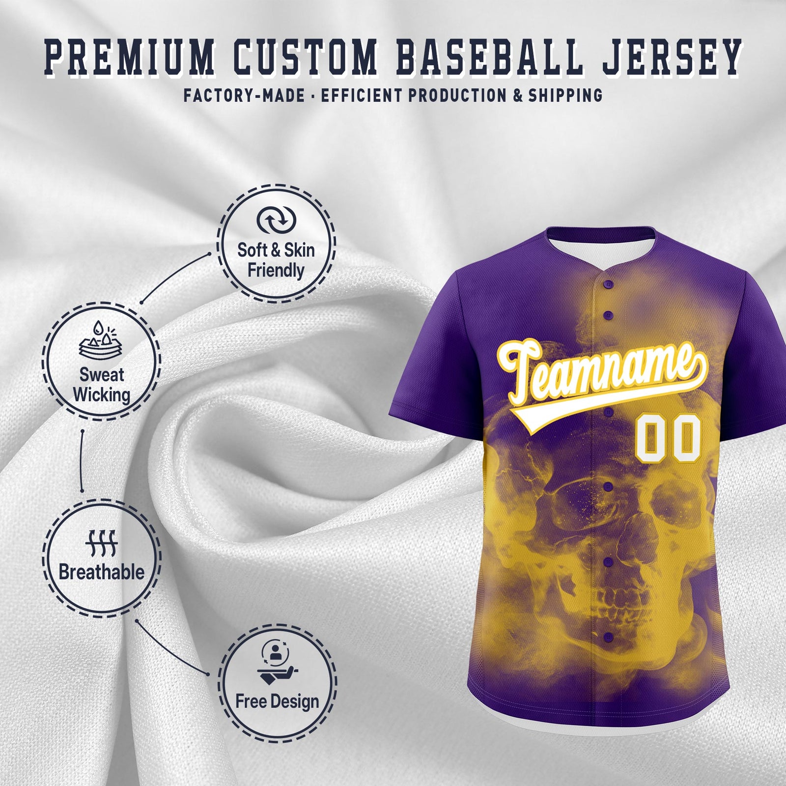 Custom Purple Gold White skeleton Graffiti Pattern Lightweight Baseball Jersey| KXKSHOP