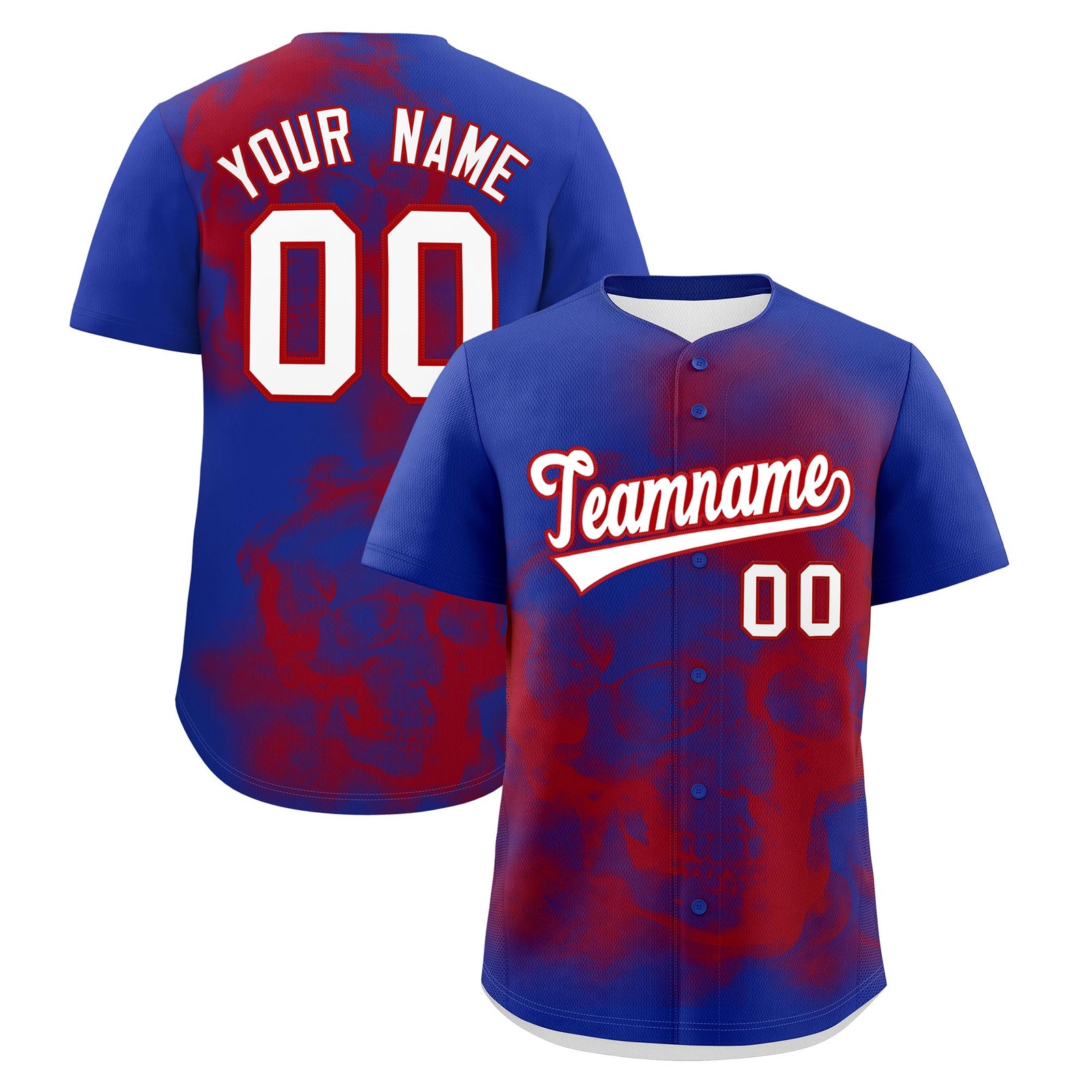 Custom Royal Blue Red White skeleton Graffiti Pattern Quick Dry Baseball Jersey| KXKSHOP