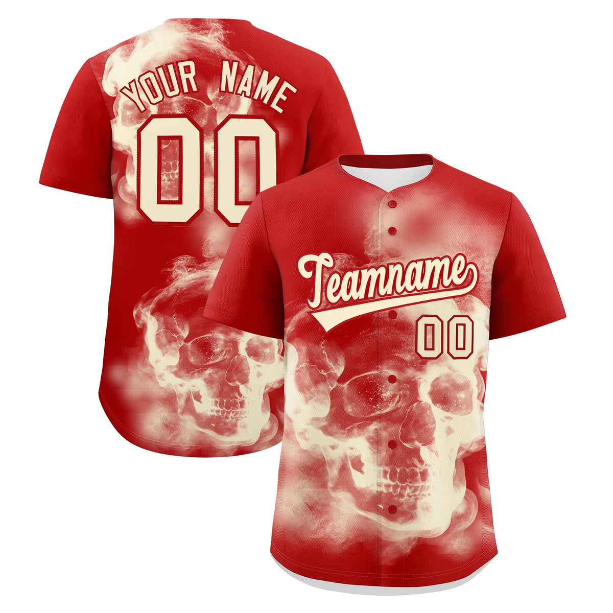 Custom Red Cream skeleton Graffiti Pattern Quick Dry Baseball Jersey| KXKSHOP