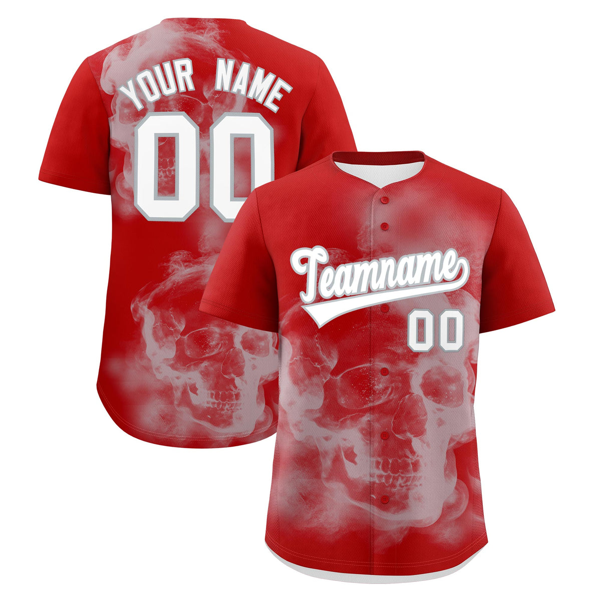 Custom Red Silver White skeleton Graffiti Pattern Lightweight Baseball Jersey| KXKSHOP