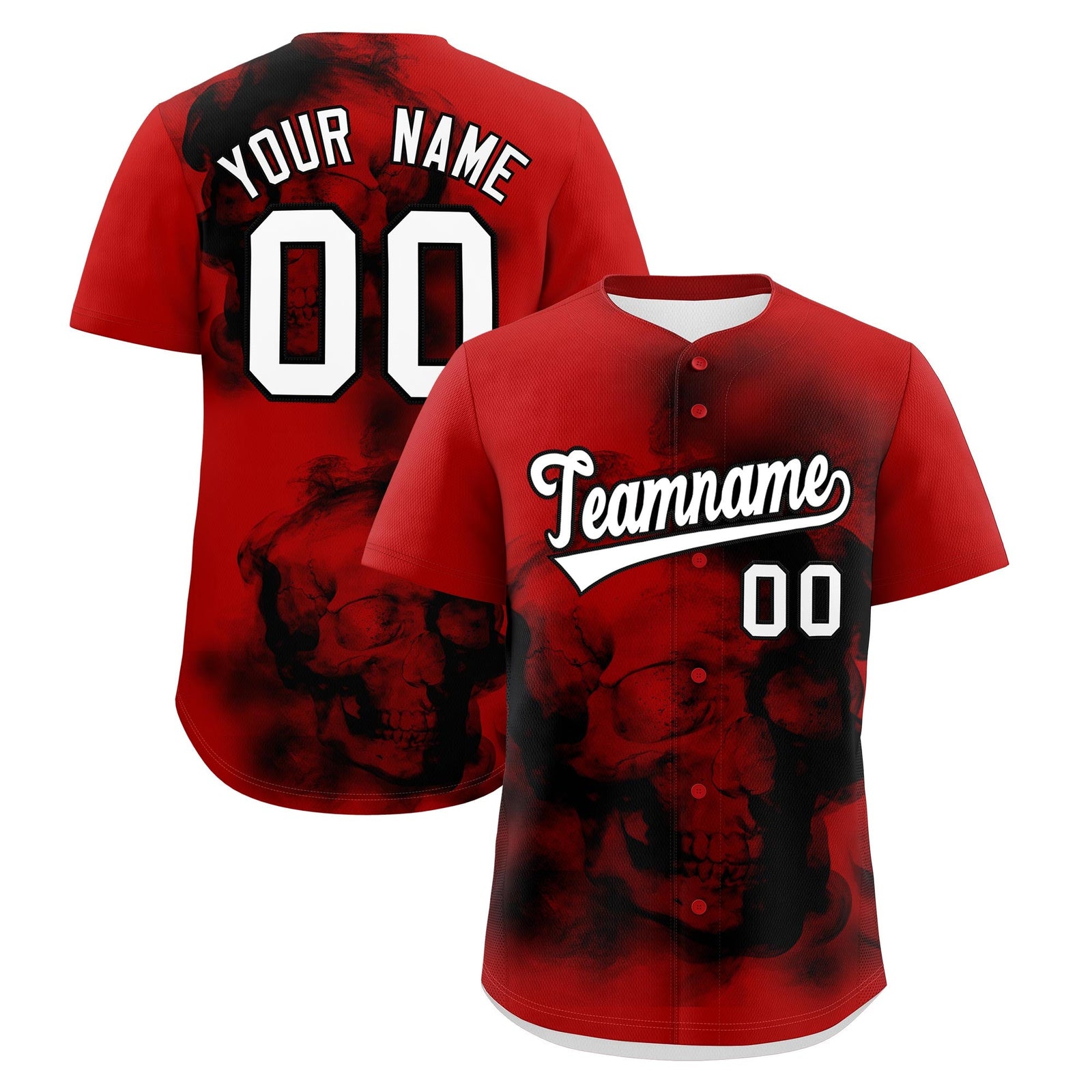 Custom Red Black White skeleton Graffiti Pattern Quick Dry Baseball Jersey| KXKSHOP