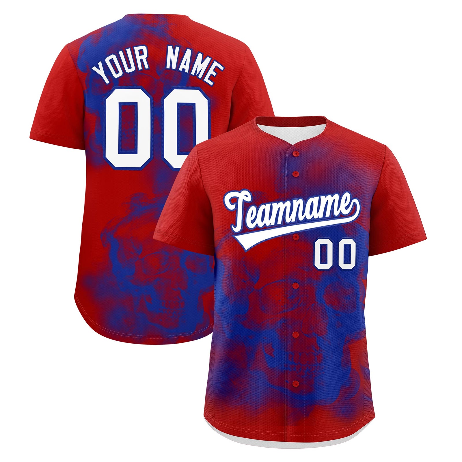 Custom Red Royal Blue White skeleton Graffiti Pattern Lightweight Baseball Jersey| KXKSHOP