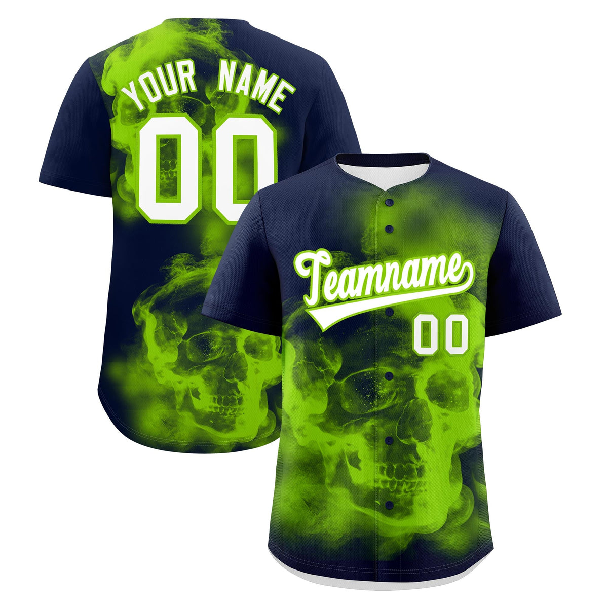 Custom Navy Neon Green White skeleton Graffiti Pattern Lightweight Baseball Jersey| KXKSHOP