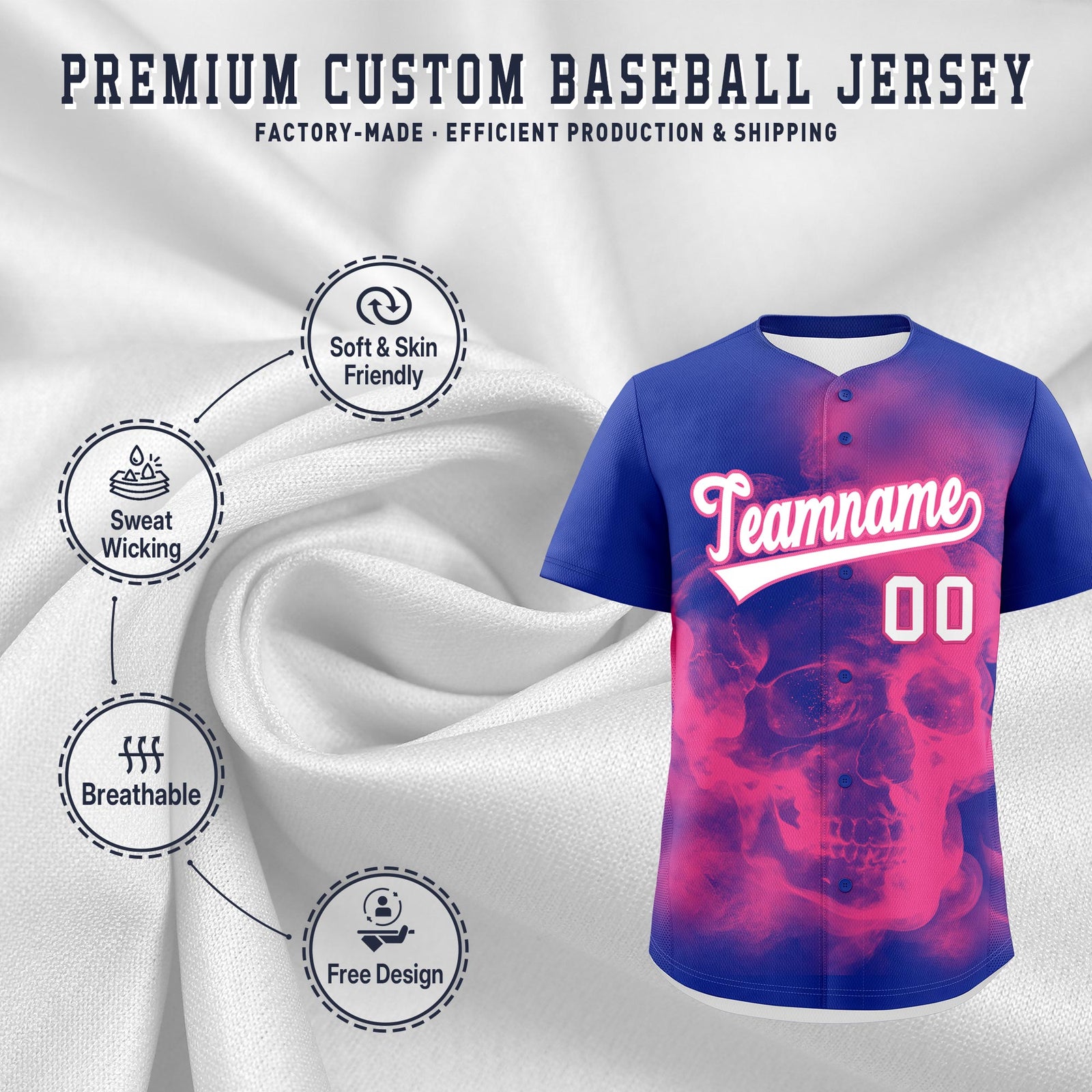 Custom Royal Blue Pink White skeleton Graffiti Pattern Lightweight Baseball Jersey| KXKSHOP