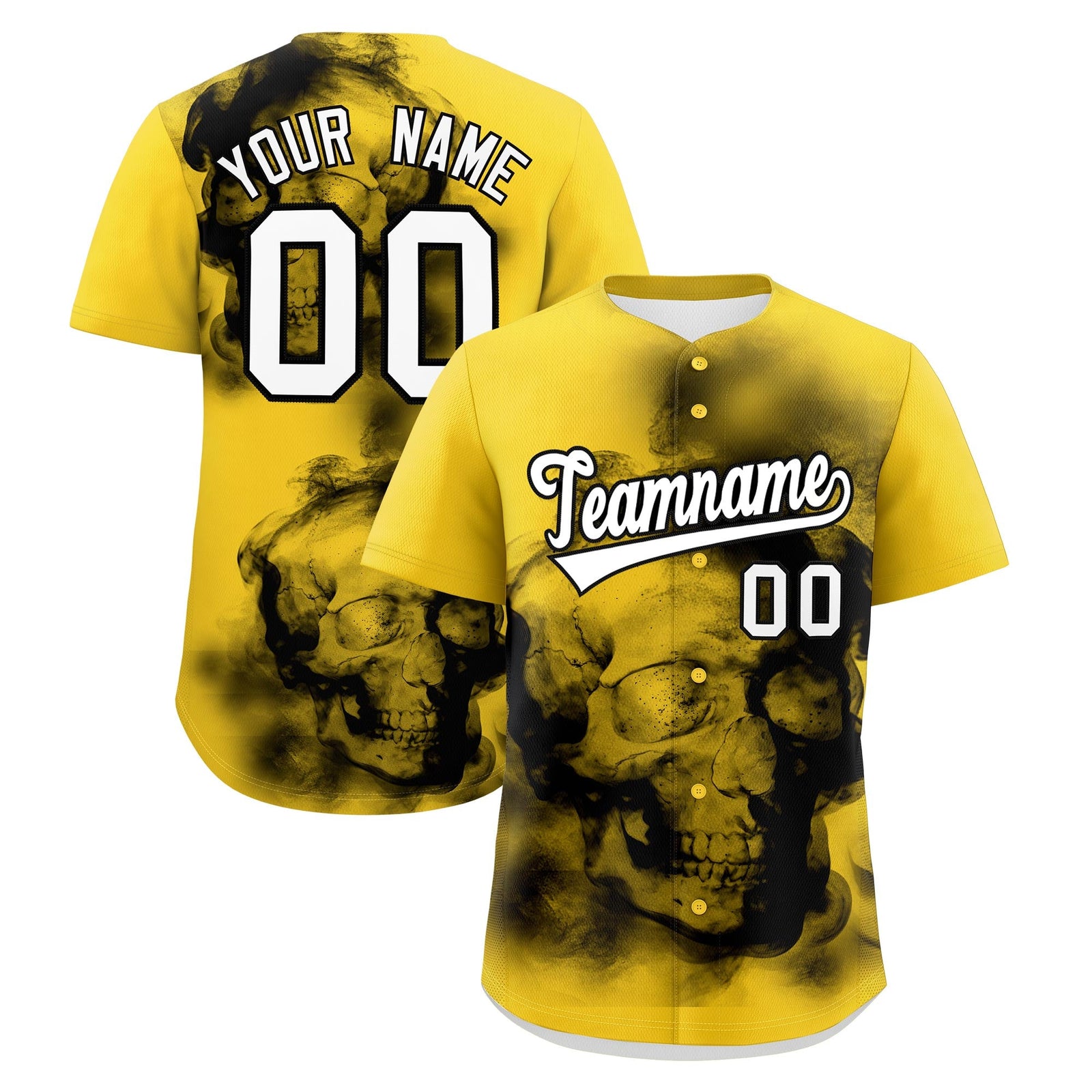 Custom Gold Black White skeleton Graffiti Pattern Quick Dry Baseball Jersey| KXKSHOP