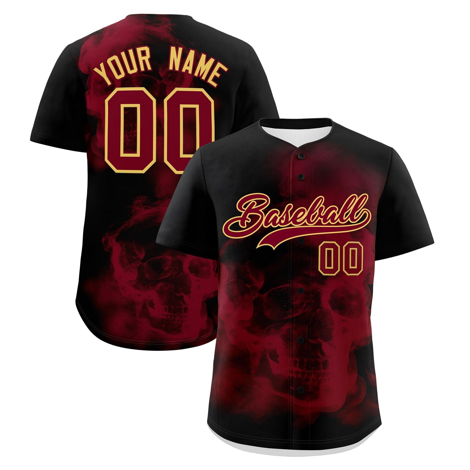 Custom Black Crimson Khaki skeleton Graffiti Pattern Lightweight Baseball Jersey| KXKSHOP