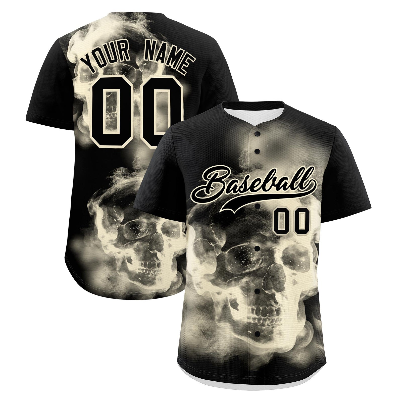 Custom Black Cream skeleton Graffiti Pattern Lightweight Baseball Jersey| KXKSHOP