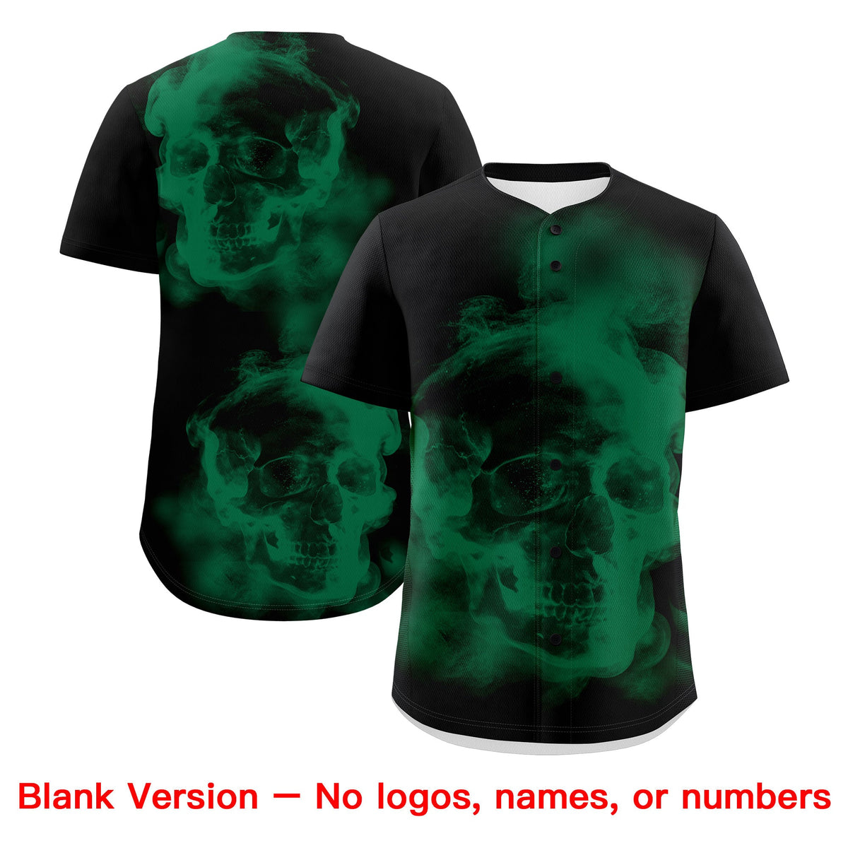 Custom Black Kelly Green White skeleton Graffiti Pattern Quick Dry Baseball Jersey| KXKSHOP