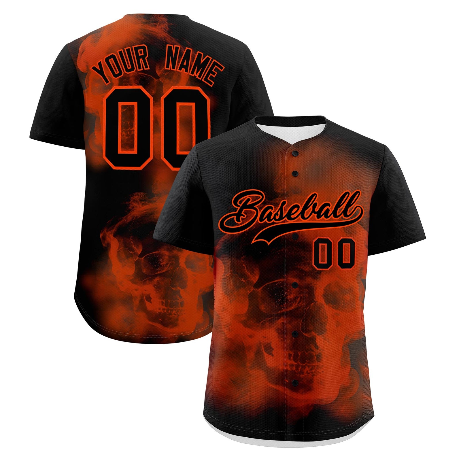 Custom Black Orange skeleton Graffiti Pattern Quick Dry Baseball Jersey| KXKSHOP