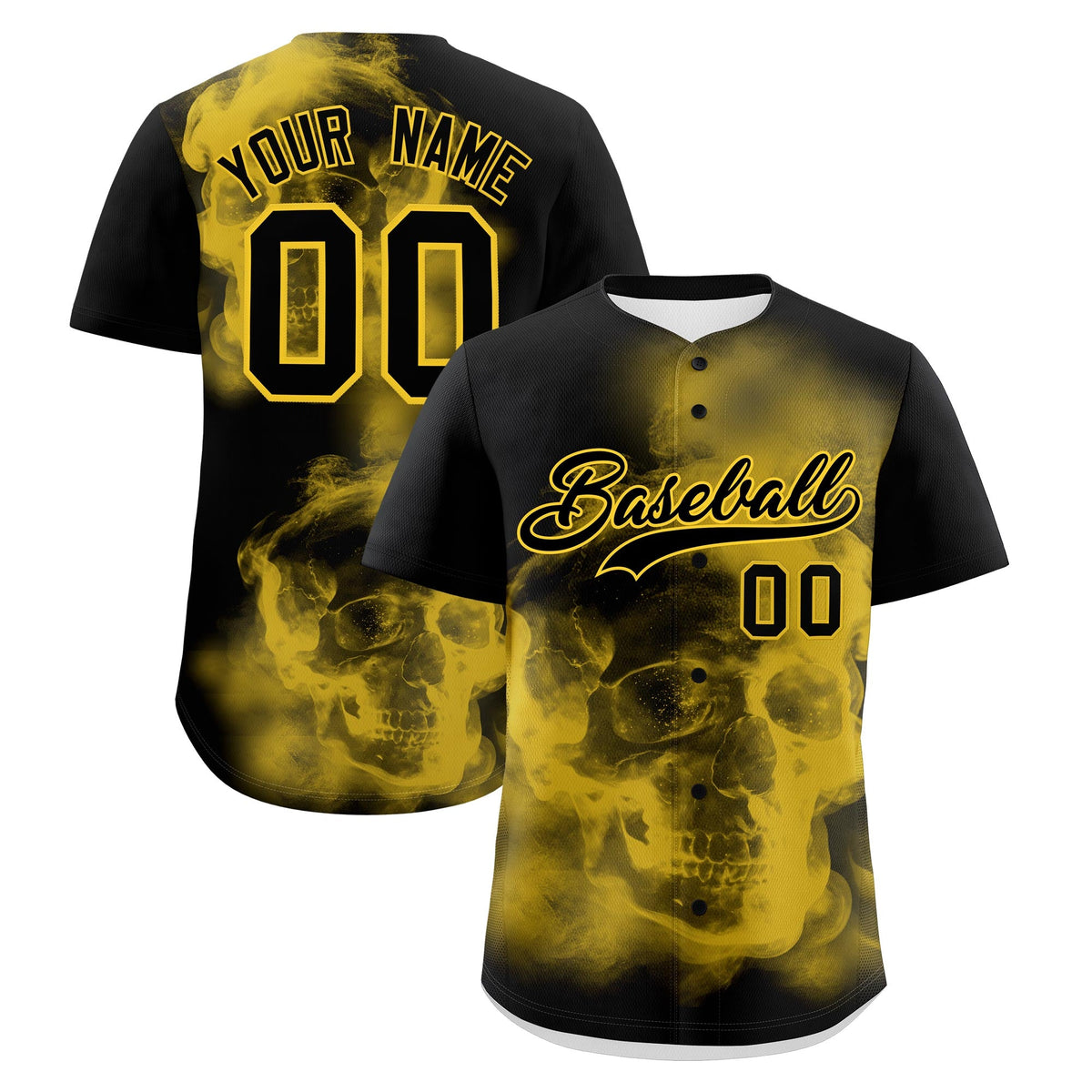 Custom Black Gold skeleton Graffiti Pattern Lightweight Baseball Jersey| KXKSHOP