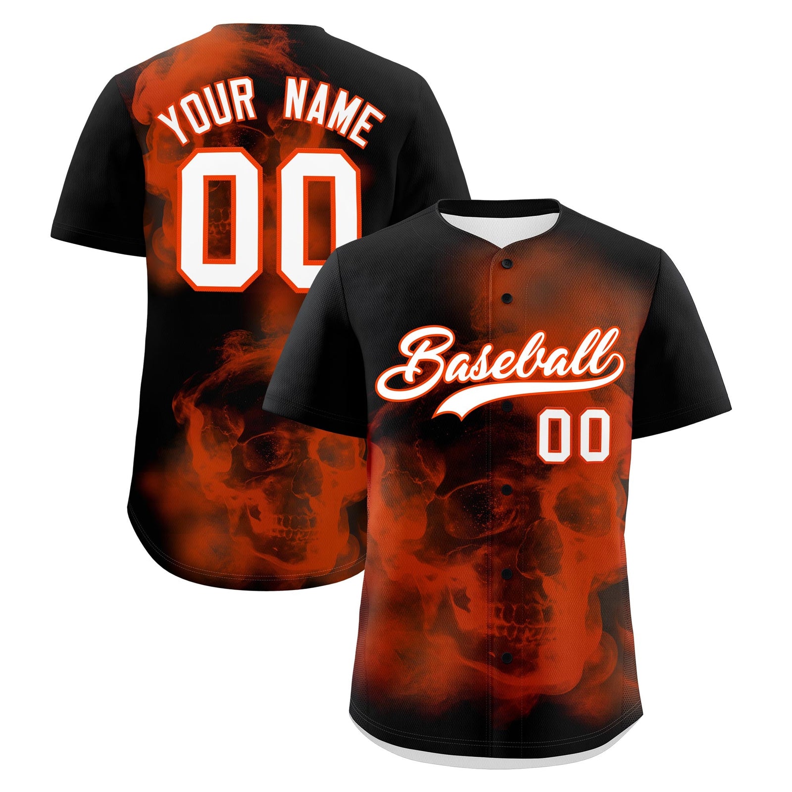 Custom Black Orange White skeleton Graffiti Pattern Quick Dry Baseball Jersey| KXKSHOP