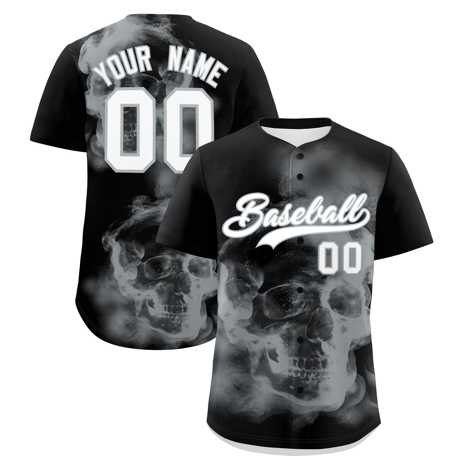 Custom Black Silver White skeleton Graffiti Pattern Lightweight Baseball Jersey| KXKSHOP