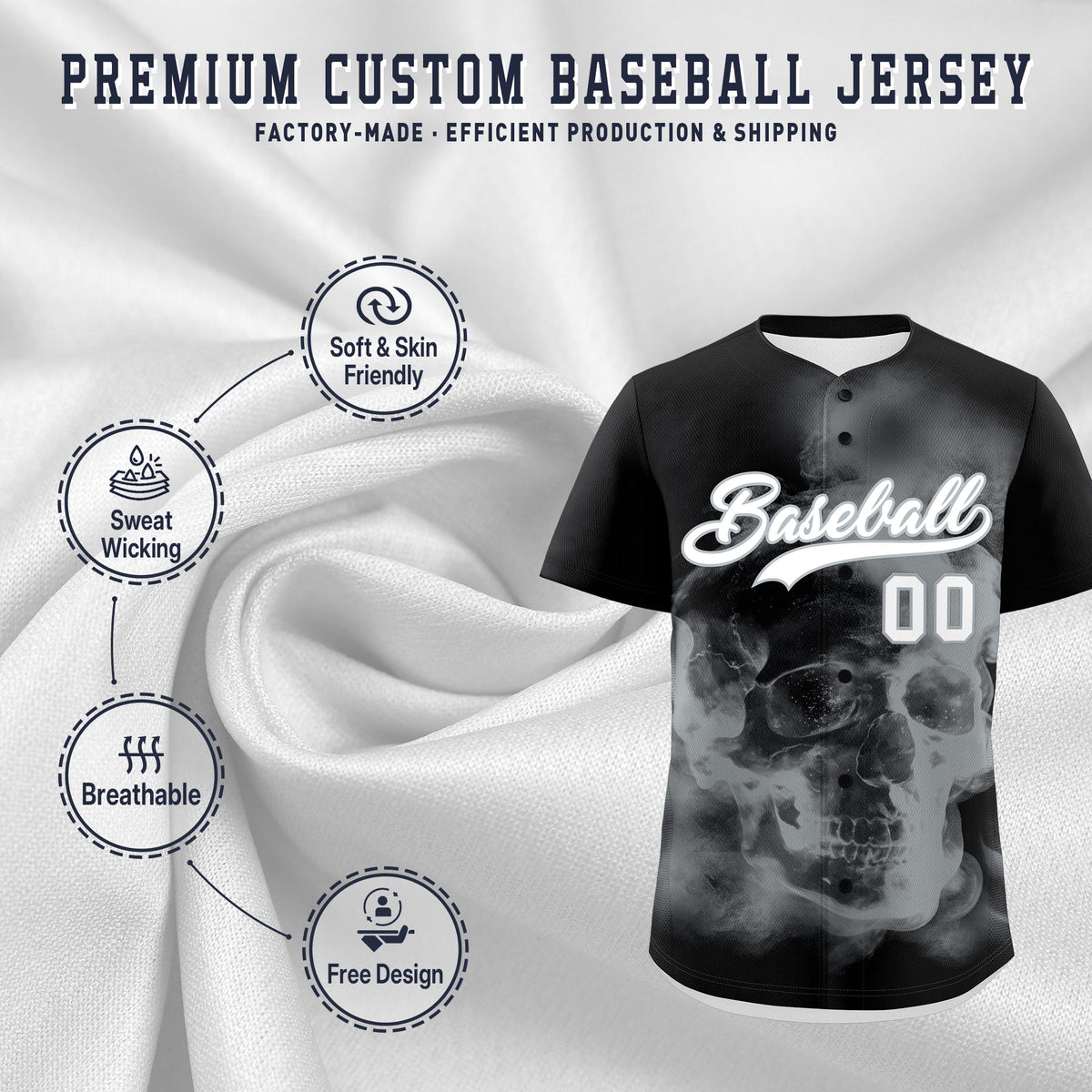 Custom Black Silver White skeleton Graffiti Pattern Lightweight Baseball Jersey| KXKSHOP