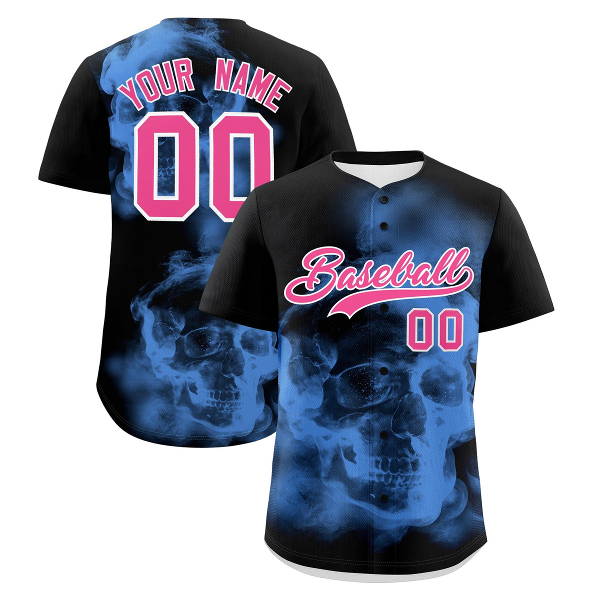 Custom Black Powder Blue Pink skeleton Graffiti Pattern Quick Dry Baseball Jersey| KXKSHOP