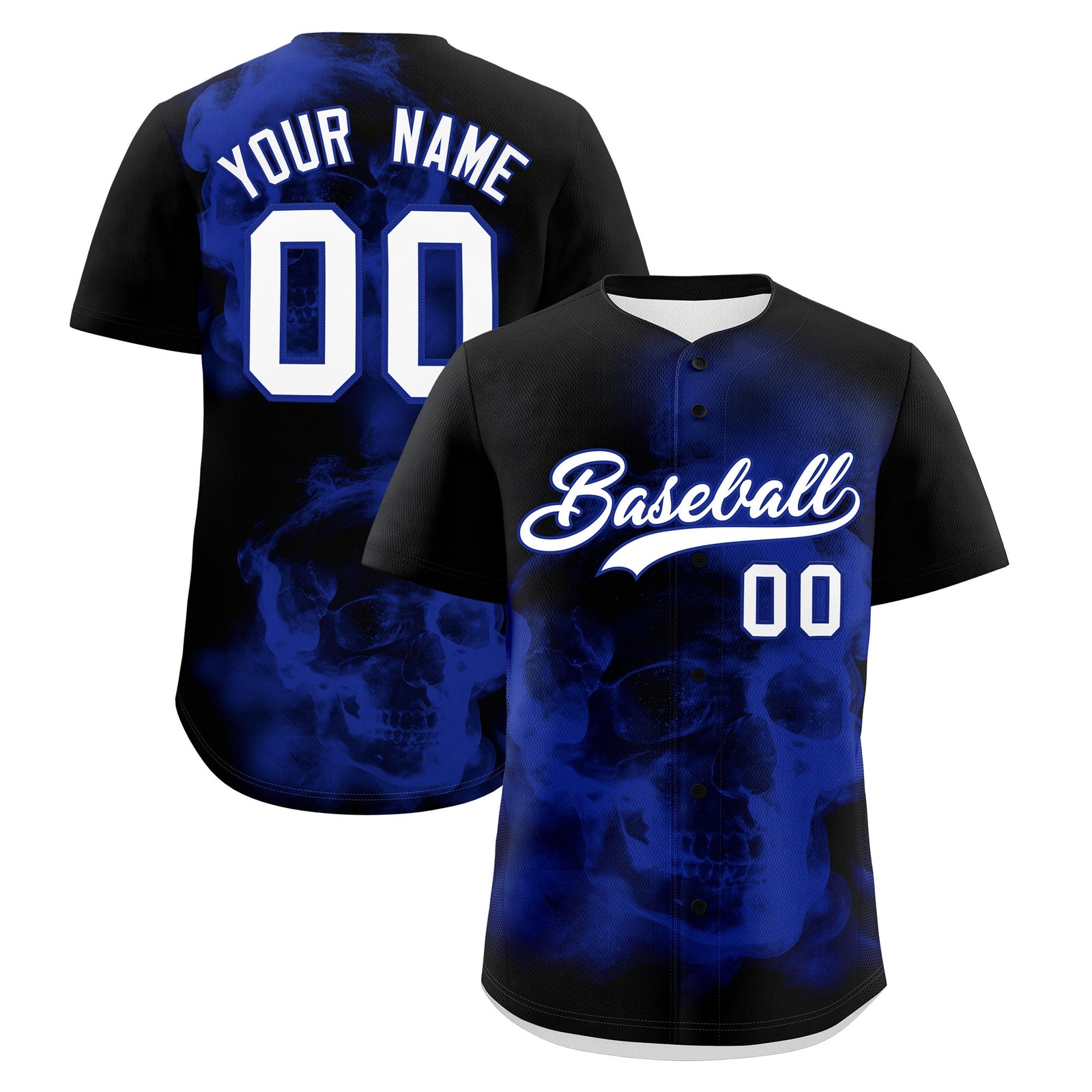 Custom Black Royal Blue White skeleton Graffiti Pattern Lightweight Baseball Jersey| KXKSHOP