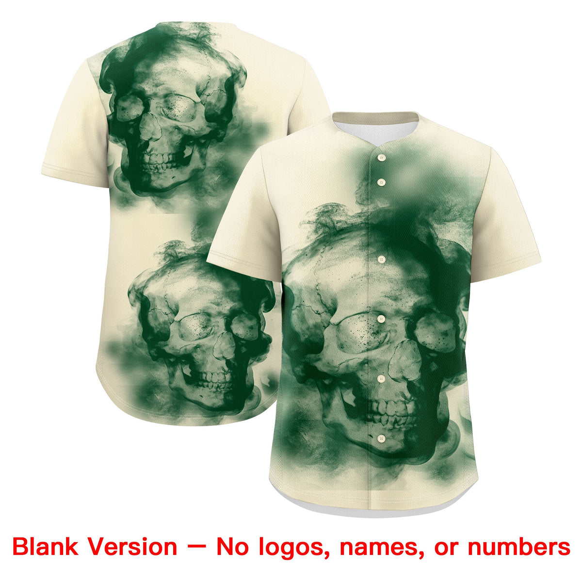 Custom Cream Dark Green Old Gold skeleton Graffiti Pattern Quick Dry Baseball Jersey| KXKSHOP