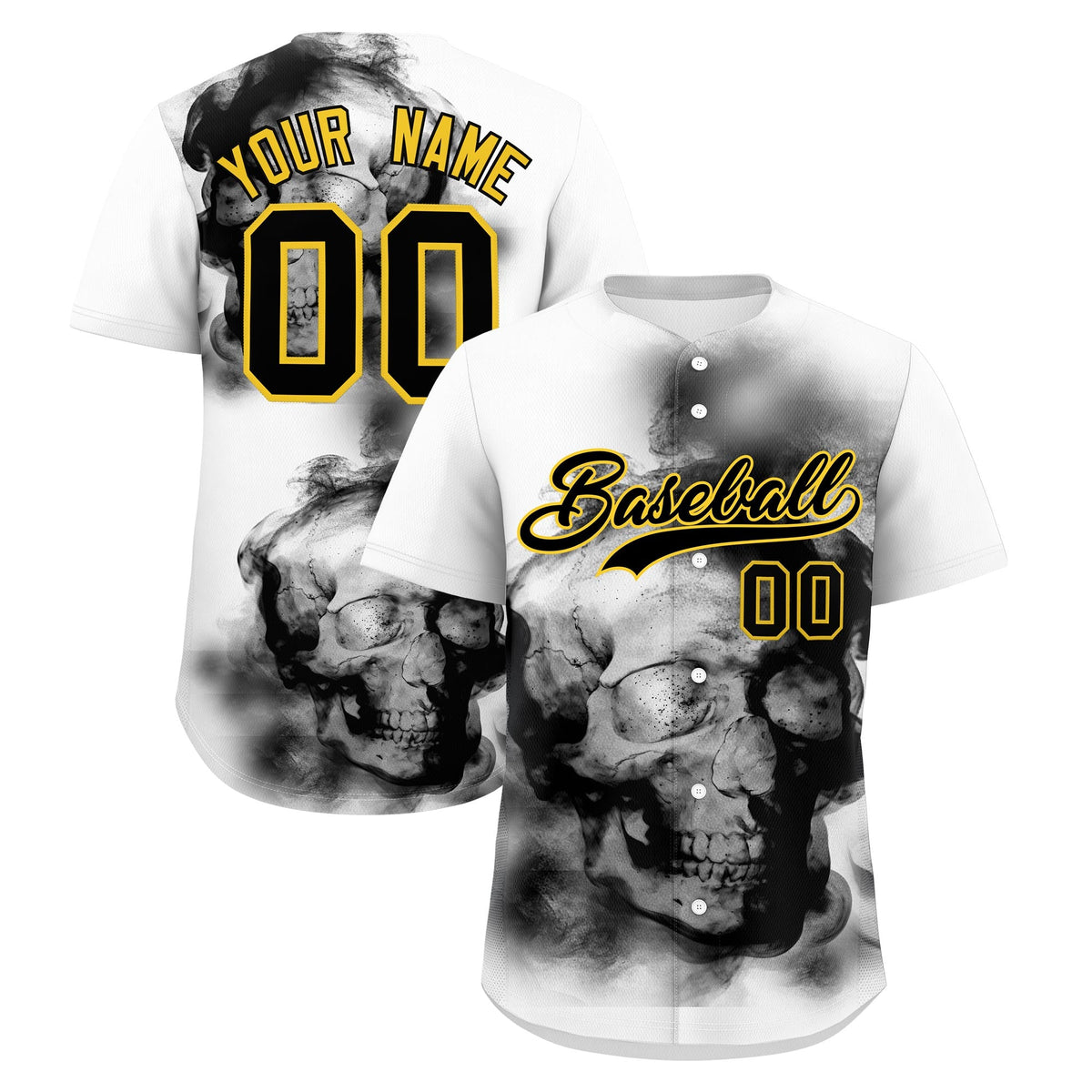 Custom White Black Gold skeleton Graffiti Pattern Lightweight Baseball Jersey| KXKSHOP