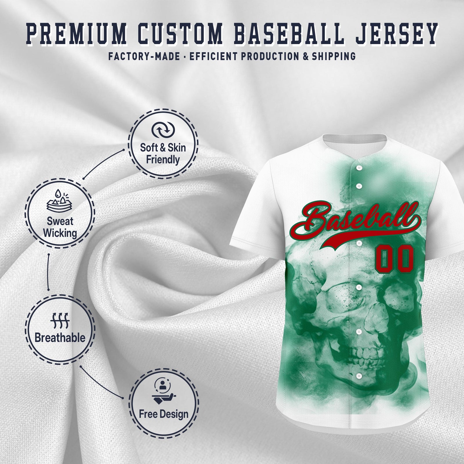 Custom White Kelly Green Red skeleton Graffiti Pattern Lightweight Baseball Jersey| KXKSHOP