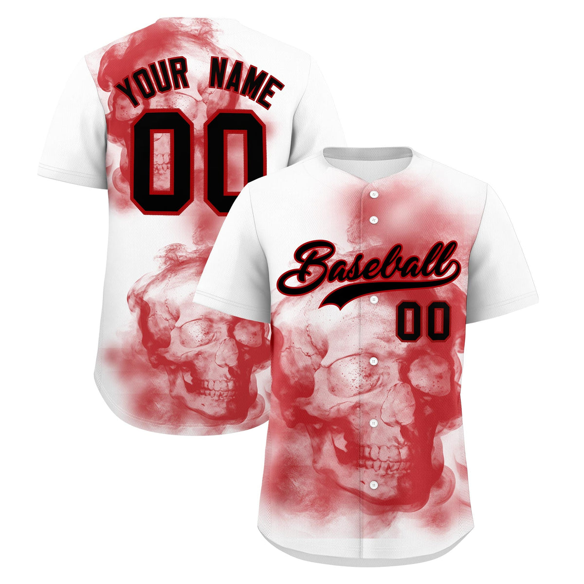 Custom White Red Black skeleton Graffiti Pattern Lightweight Baseball Jersey| KXKSHOP