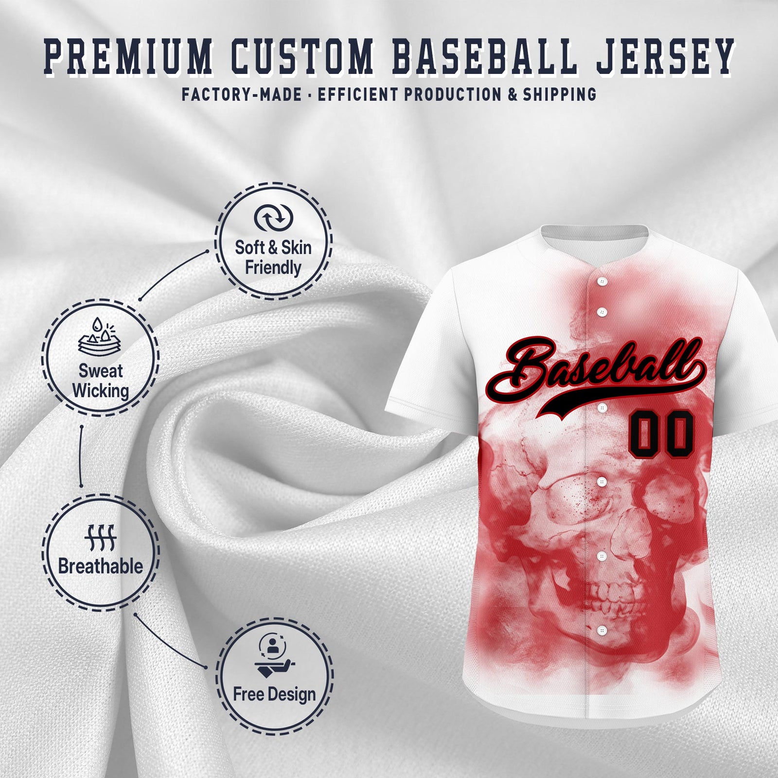 Custom White Red Black skeleton Graffiti Pattern Lightweight Baseball Jersey| KXKSHOP