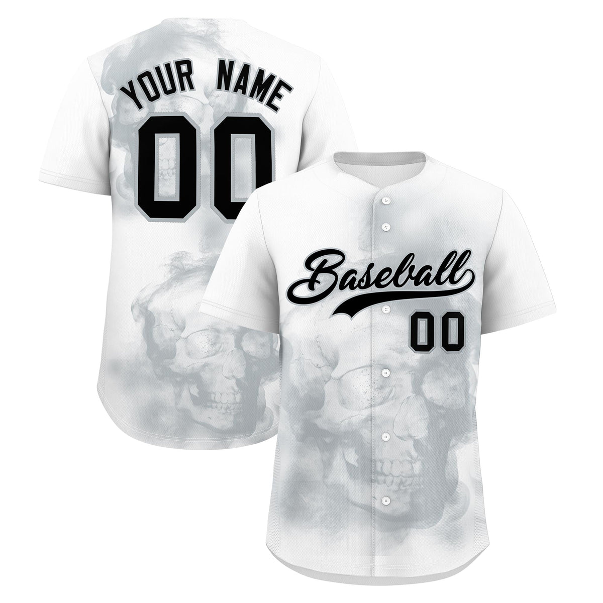Custom White Silver Black skeleton Graffiti Pattern Quick Dry Baseball Jersey| KXKSHOP