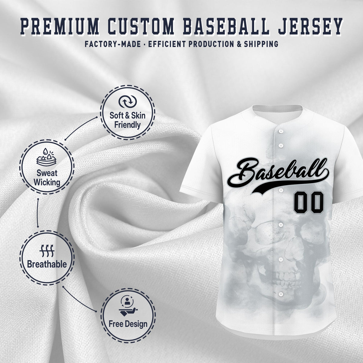 Custom White Silver Black skeleton Graffiti Pattern Quick Dry Baseball Jersey| KXKSHOP