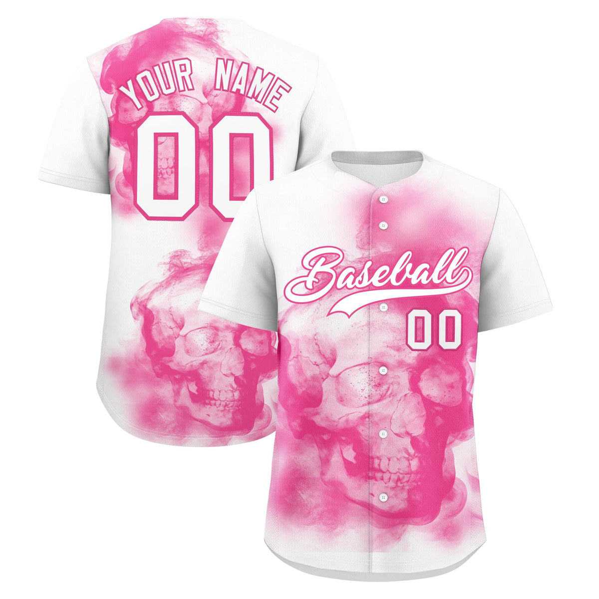 Custom White Pink skeleton Graffiti Pattern Lightweight Baseball Jersey| KXKSHOP