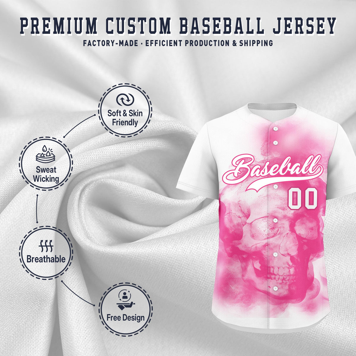 Custom White Pink skeleton Graffiti Pattern Lightweight Baseball Jersey| KXKSHOP