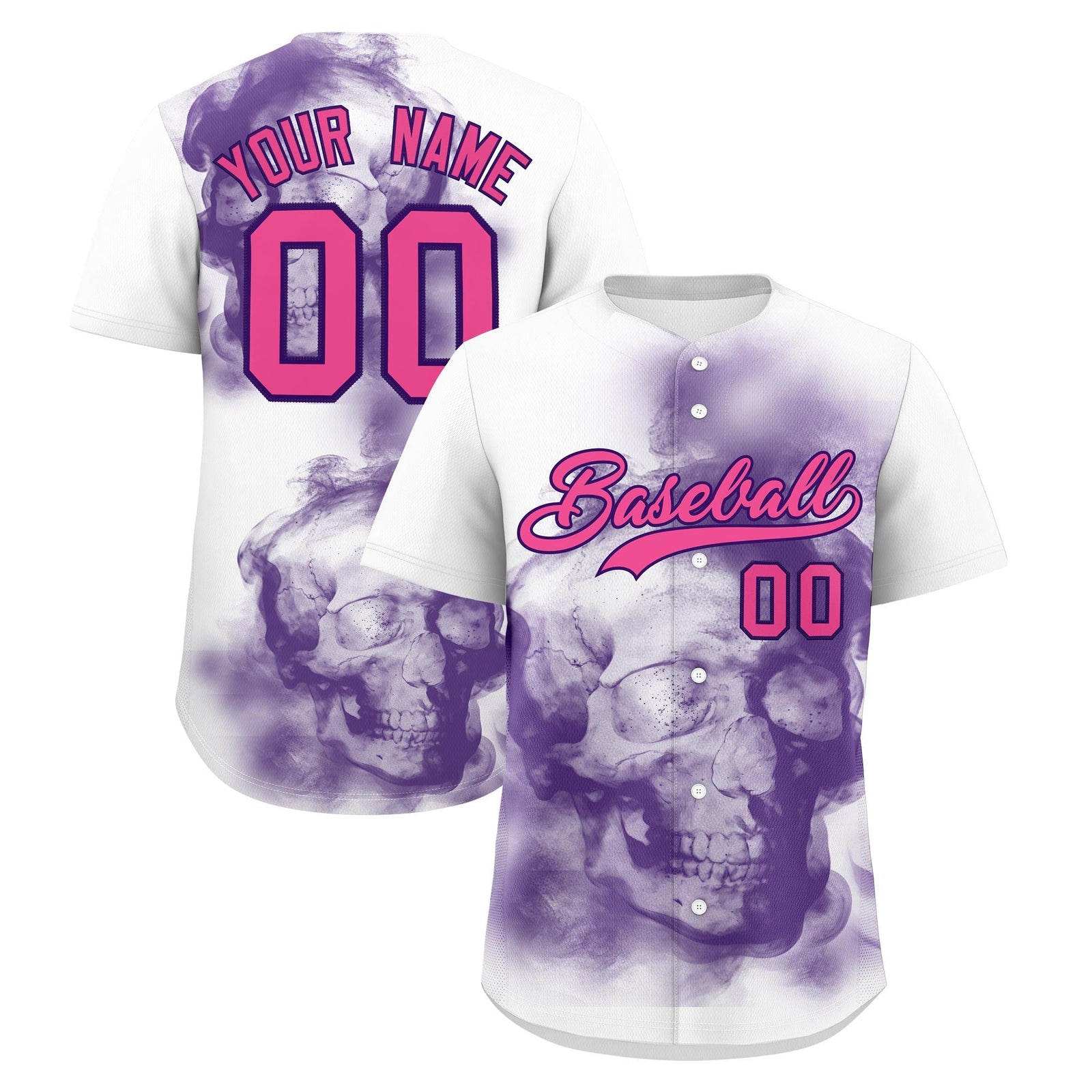 Custom White Purple Pink skeleton Graffiti Pattern Quick Dry Baseball Jersey| KXKSHOP