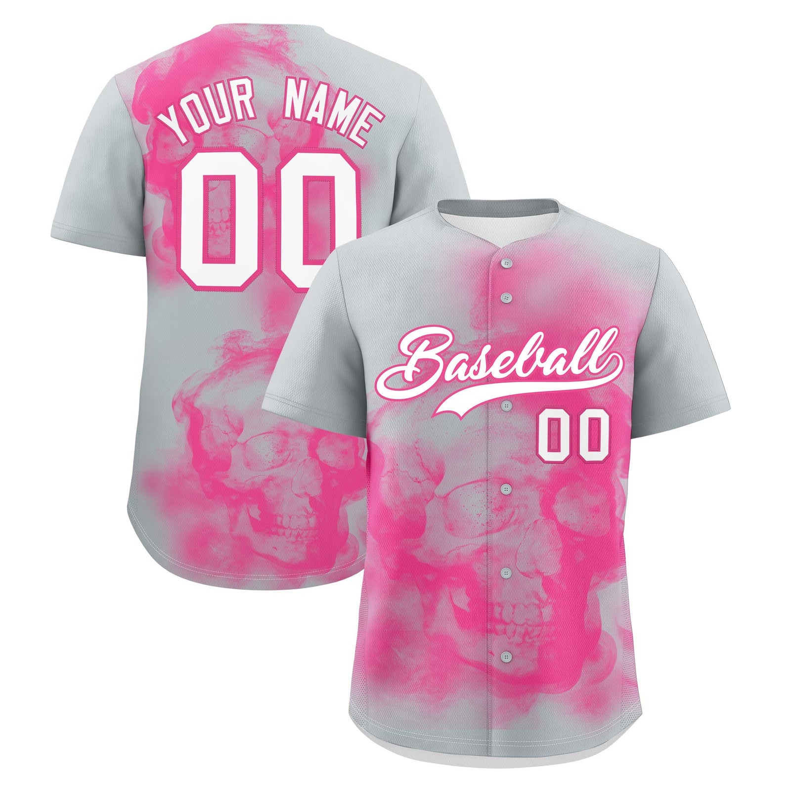 Custom Silver Pink White skeleton Graffiti Pattern Lightweight Baseball Jersey| KXKSHOP