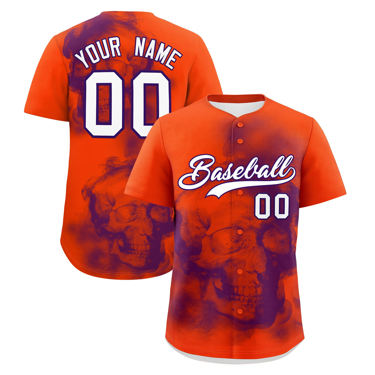 Custom Orange Purple White skeleton Graffiti Pattern Lightweight Baseball Jersey| KXKSHOP