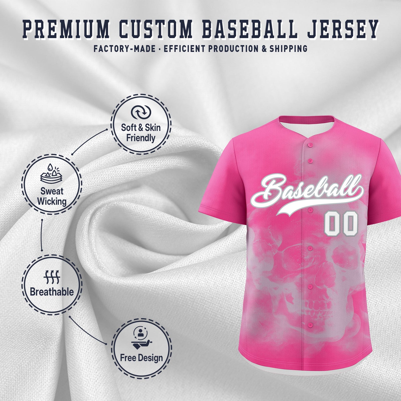 Custom Pink Silver White skeleton Graffiti Pattern Quick Dry Baseball Jersey| KXKSHOP
