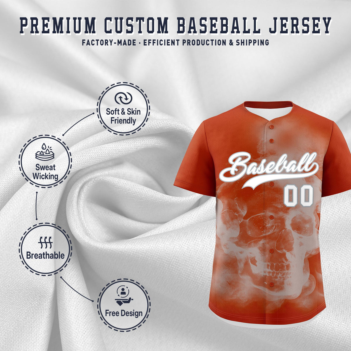 Custom Dark Orange Silver White skeleton Graffiti Pattern Lightweight Baseball Jersey| KXKSHOP