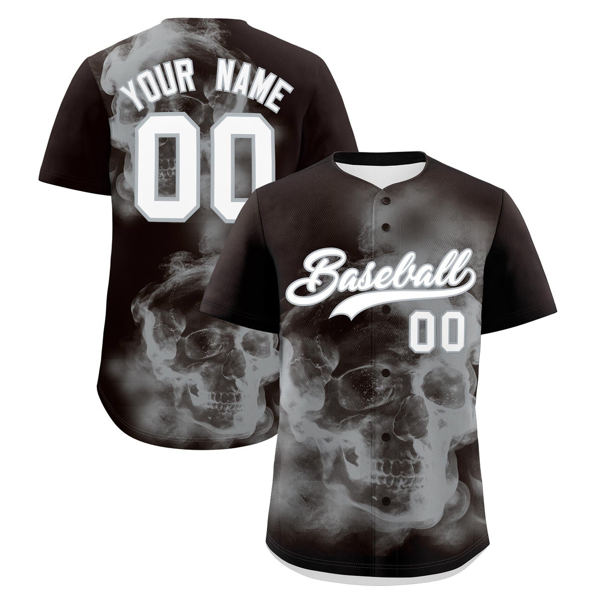 Custom Brown Silver White skeleton Graffiti Pattern Quick Dry Baseball Jersey| KXKSHOP