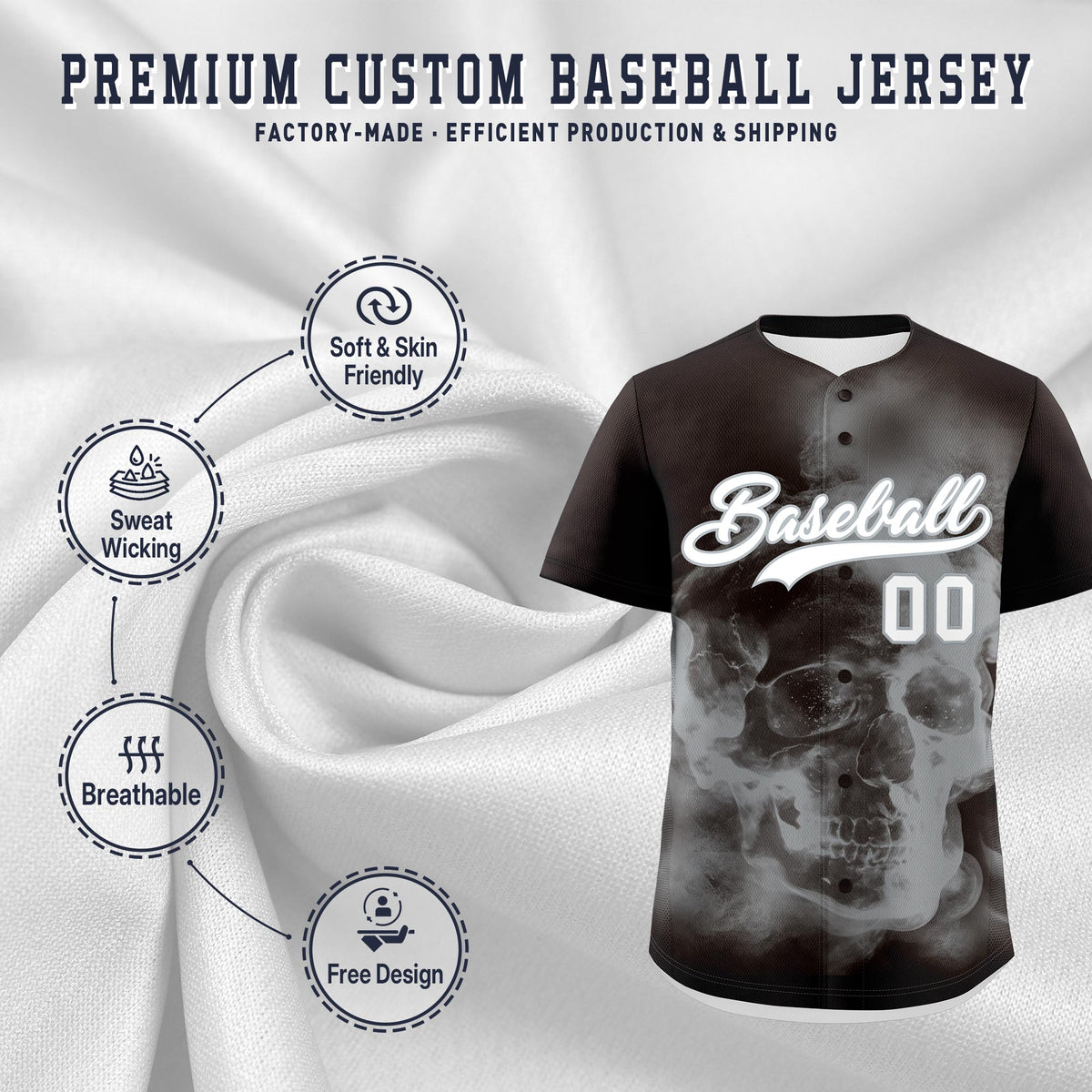 Custom Brown Silver White skeleton Graffiti Pattern Quick Dry Baseball Jersey| KXKSHOP