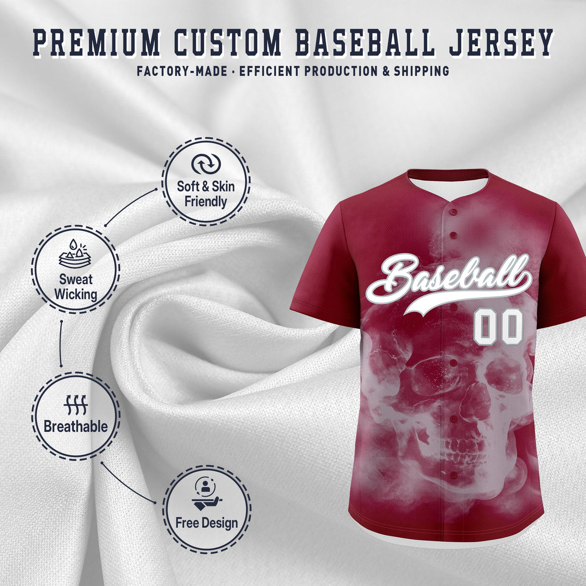 Custom Crimson Silver White skeleton Graffiti Pattern Quick Dry Baseball Jersey| KXKSHOP