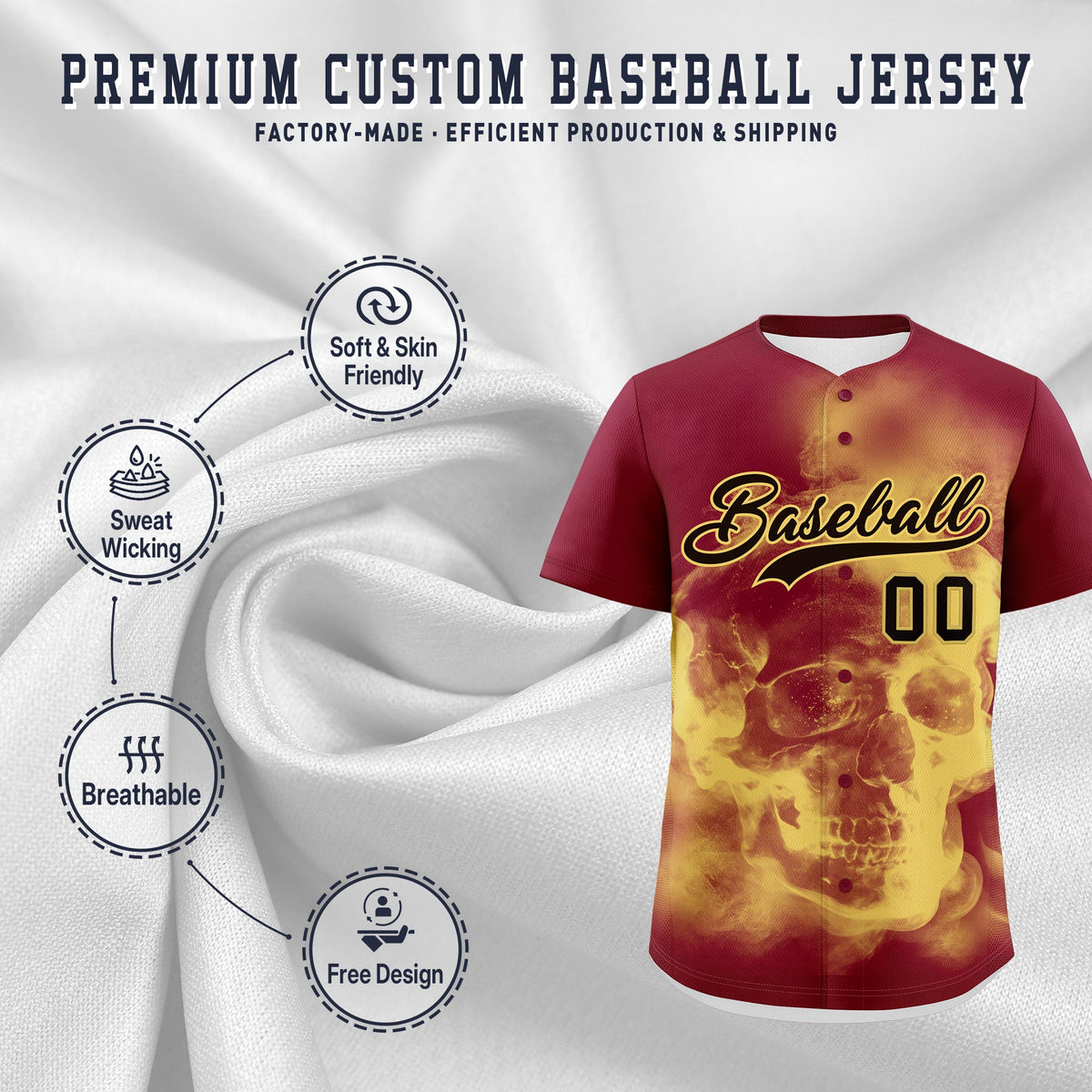 Custom Crimson Khaki Black skeleton Graffiti Pattern Lightweight Baseball Jersey| KXKSHOP