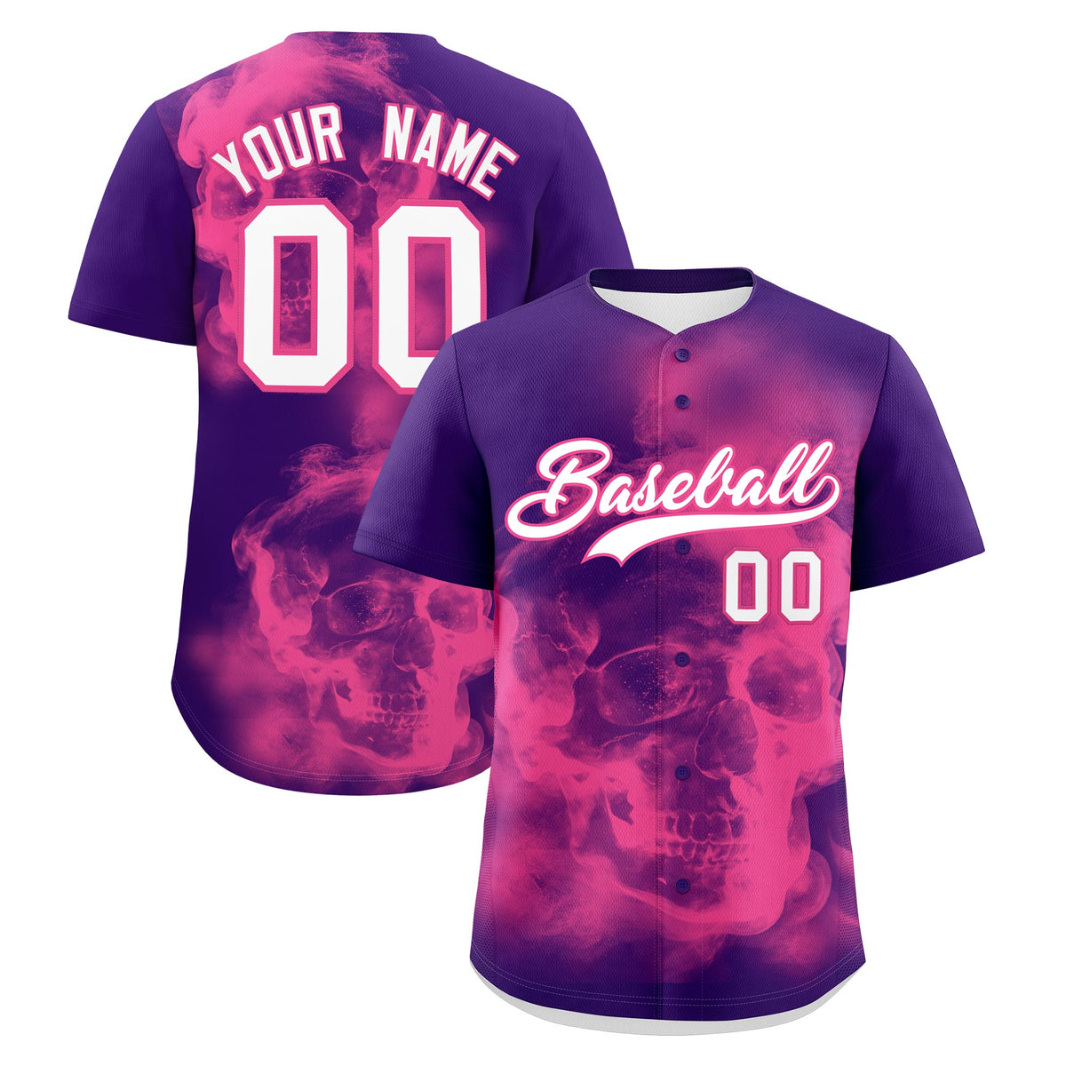Custom Purple Pink White skeleton Graffiti Pattern Quick Dry Baseball Jersey| KXKSHOP