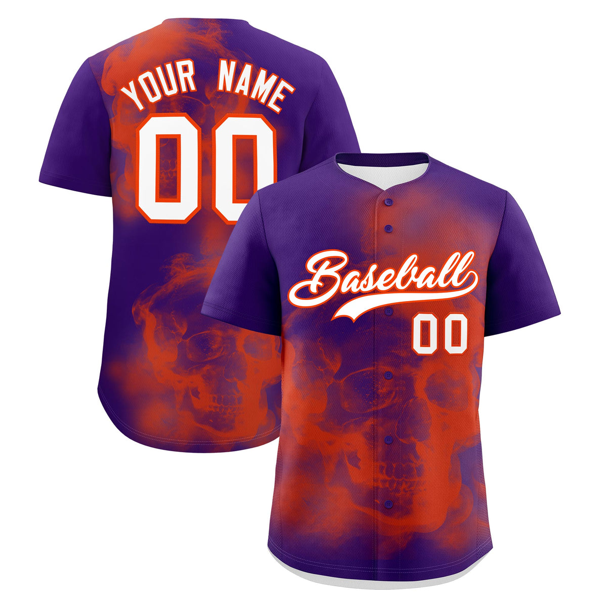 Custom Purple Orange White skeleton Graffiti Pattern Lightweight Baseball Jersey| KXKSHOP