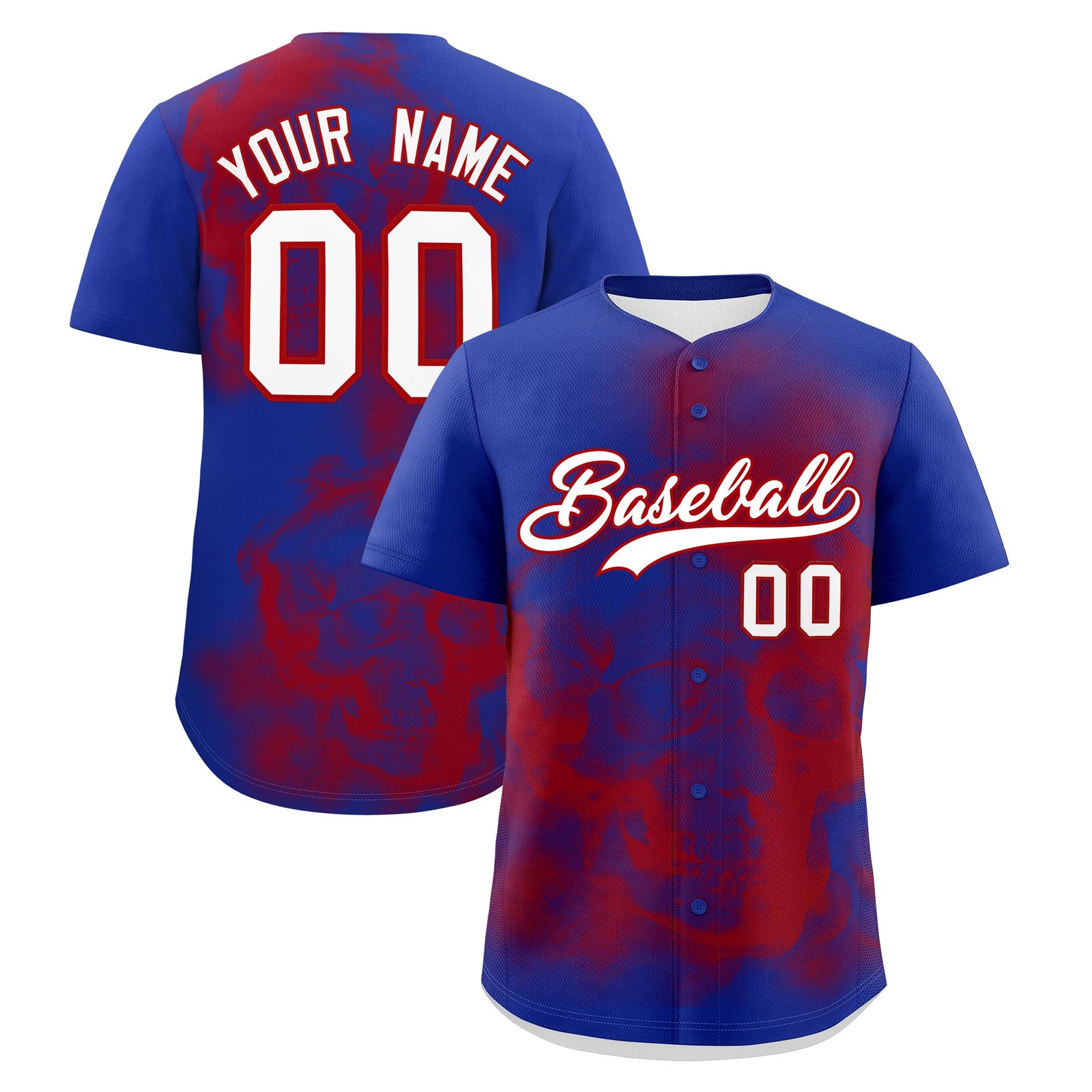 Custom Royal Blue Red White skeleton Graffiti Pattern Quick Dry Baseball Jersey| KXKSHOP