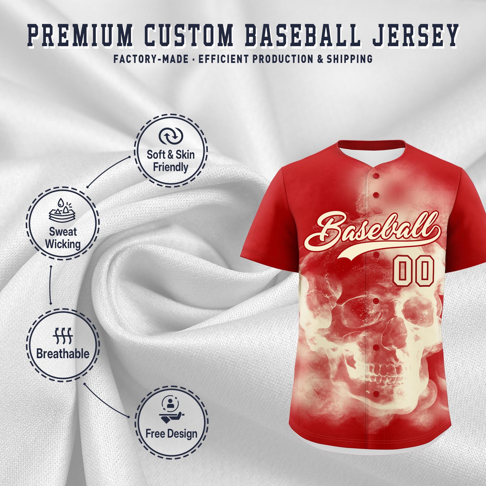 Custom Red Cream skeleton Graffiti Pattern Quick Dry Baseball Jersey| KXKSHOP