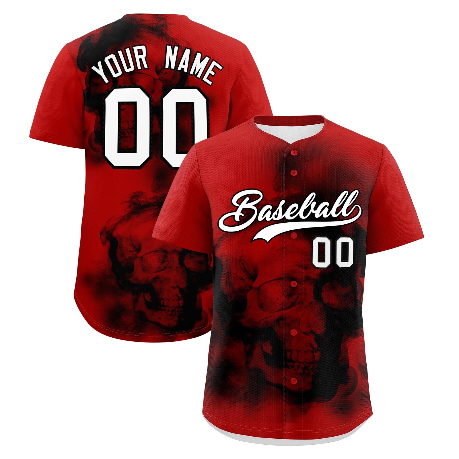 Custom Red Black White skeleton Graffiti Pattern Quick Dry Baseball Jersey| KXKSHOP