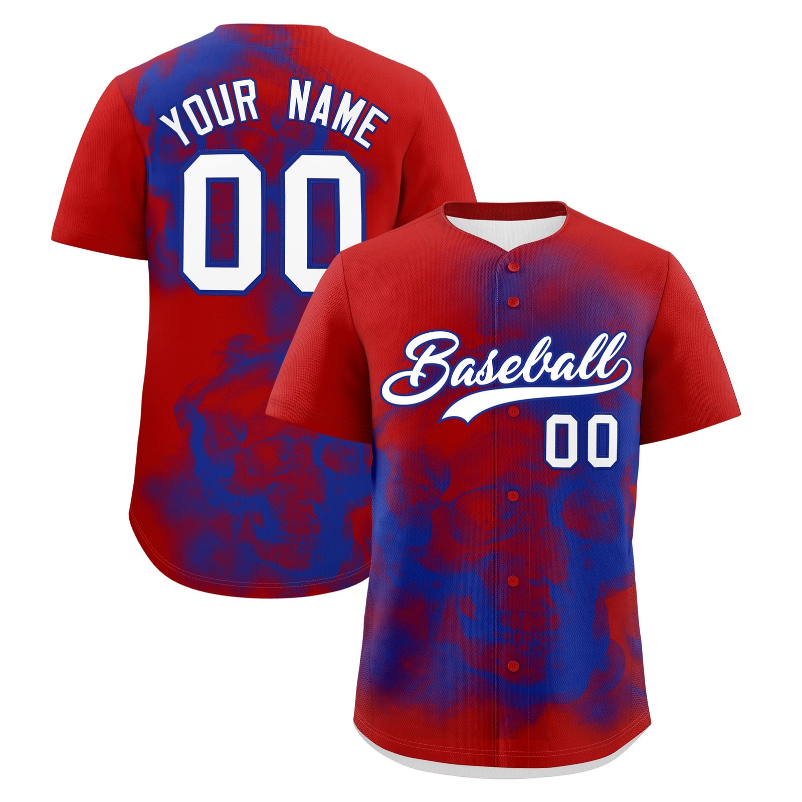 Custom Red Royal Blue White skeleton Graffiti Pattern Lightweight Baseball Jersey| KXKSHOP