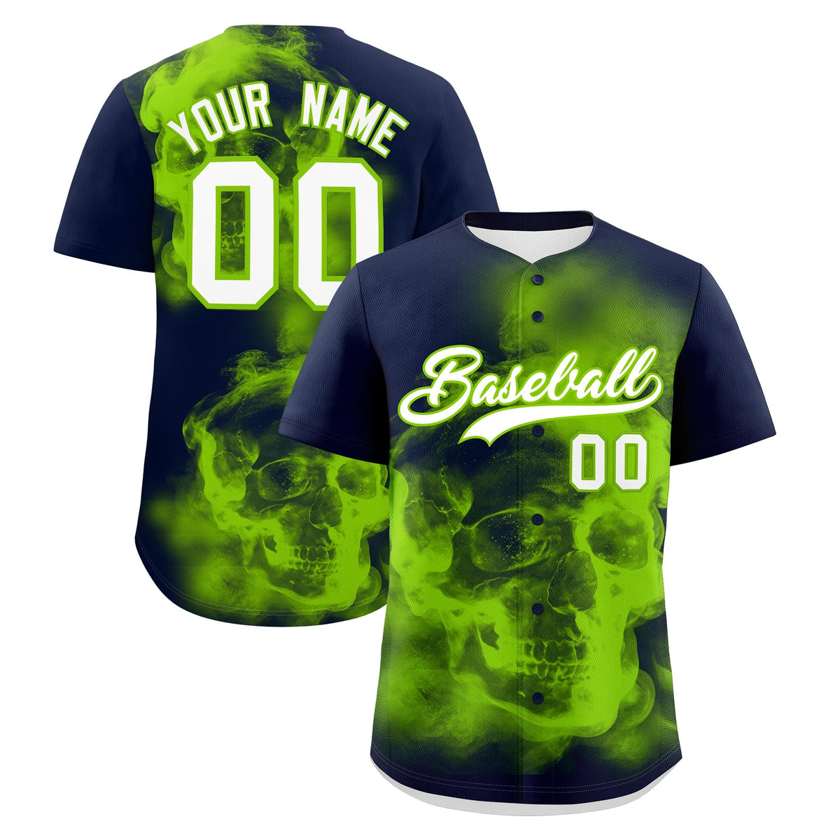 Custom Navy Neon Green White skeleton Graffiti Pattern Lightweight Baseball Jersey| KXKSHOP