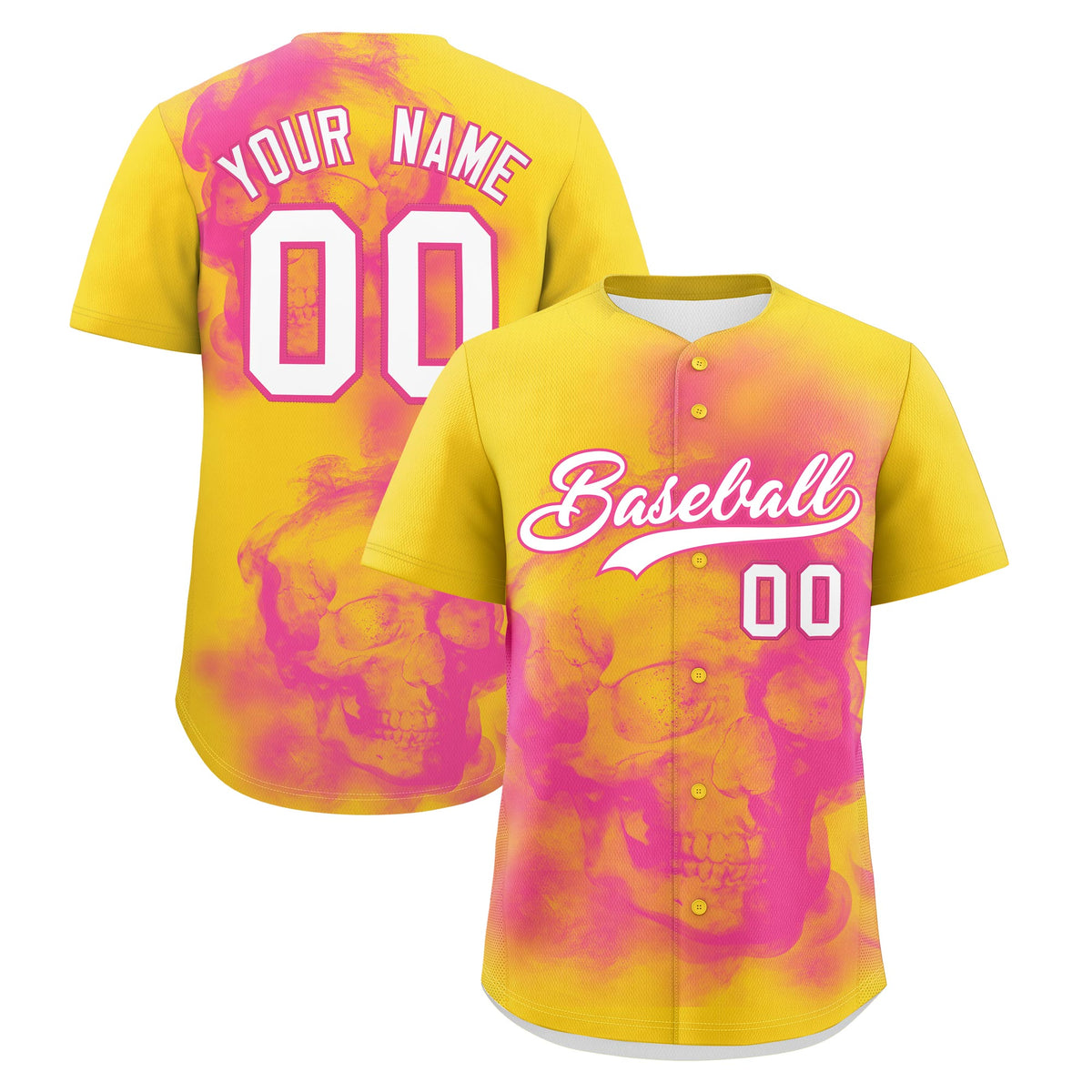 Custom Gold Pink White skeleton Graffiti Pattern Lightweight Baseball Jersey| KXKSHOP