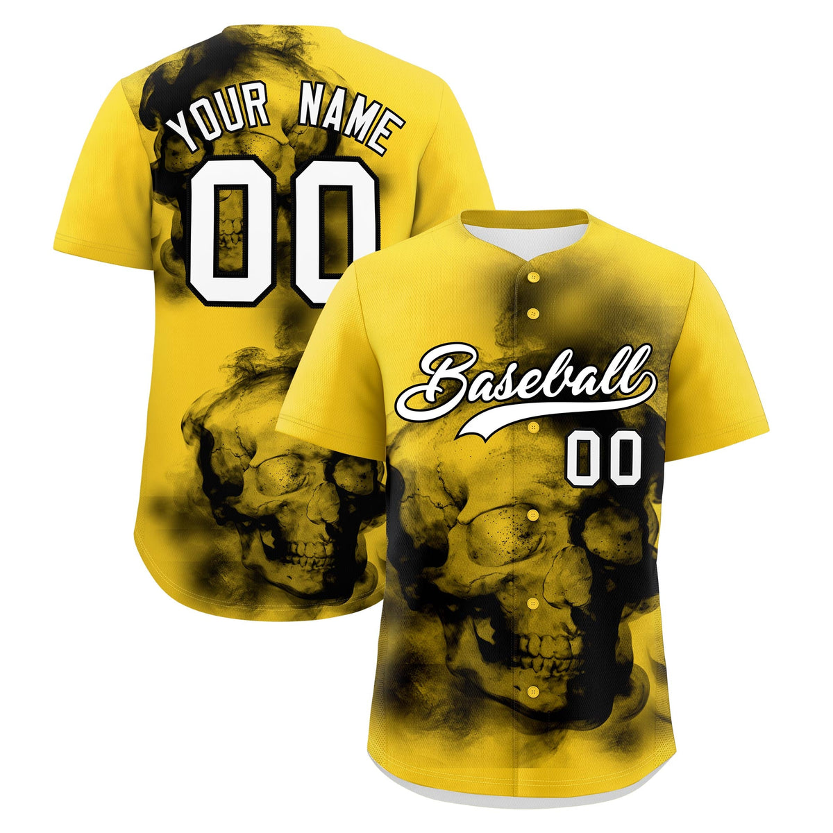 Custom Gold Black White skeleton Graffiti Pattern Quick Dry Baseball Jersey| KXKSHOP