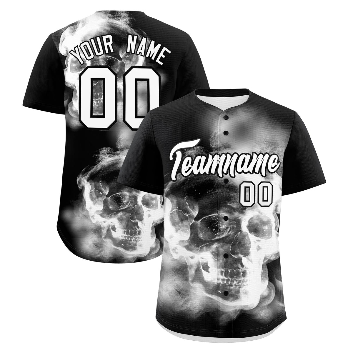 Custom Black White skeleton Graffiti Pattern Lightweight Baseball Jersey| KXKSHOP